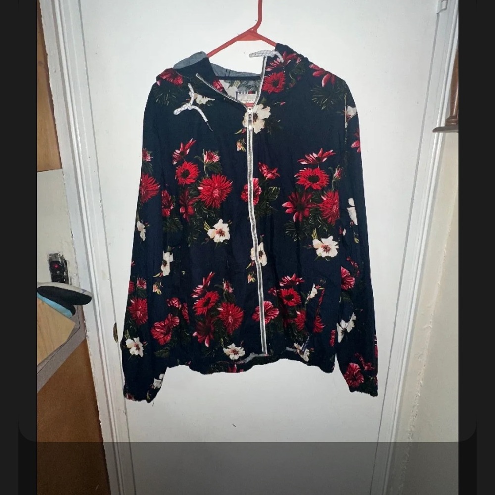 Floral Men’s Jacket - Red and White on Navy